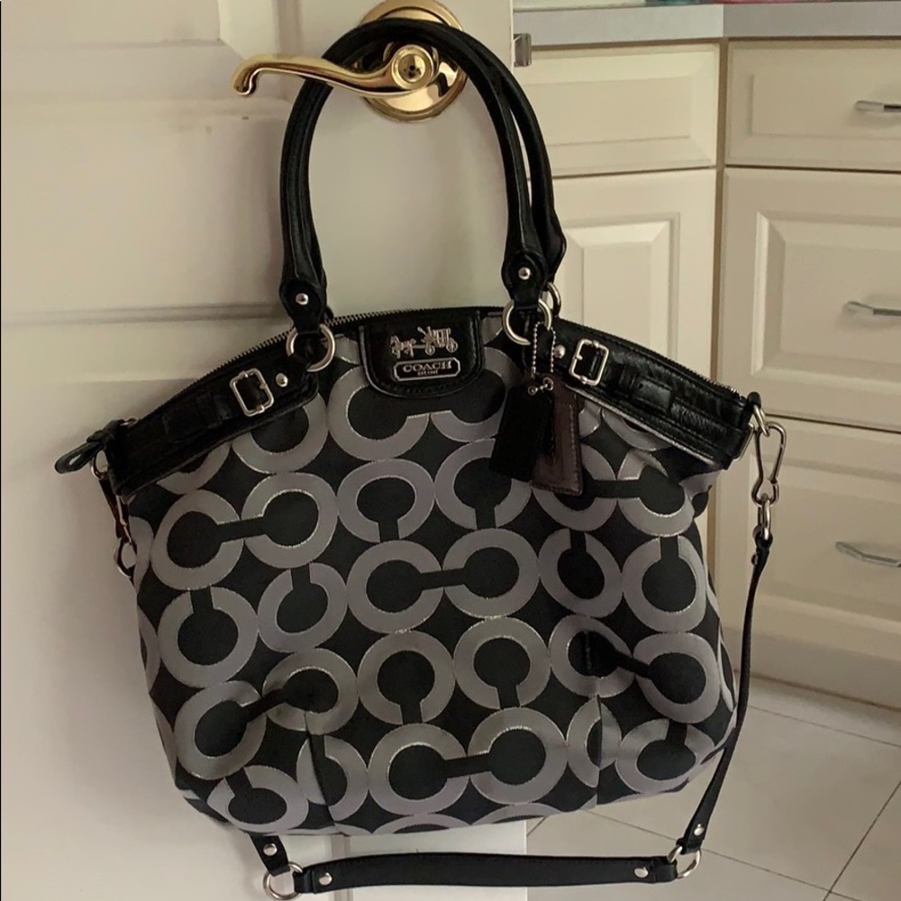 Coach Madison Lindsey metallic black handbag